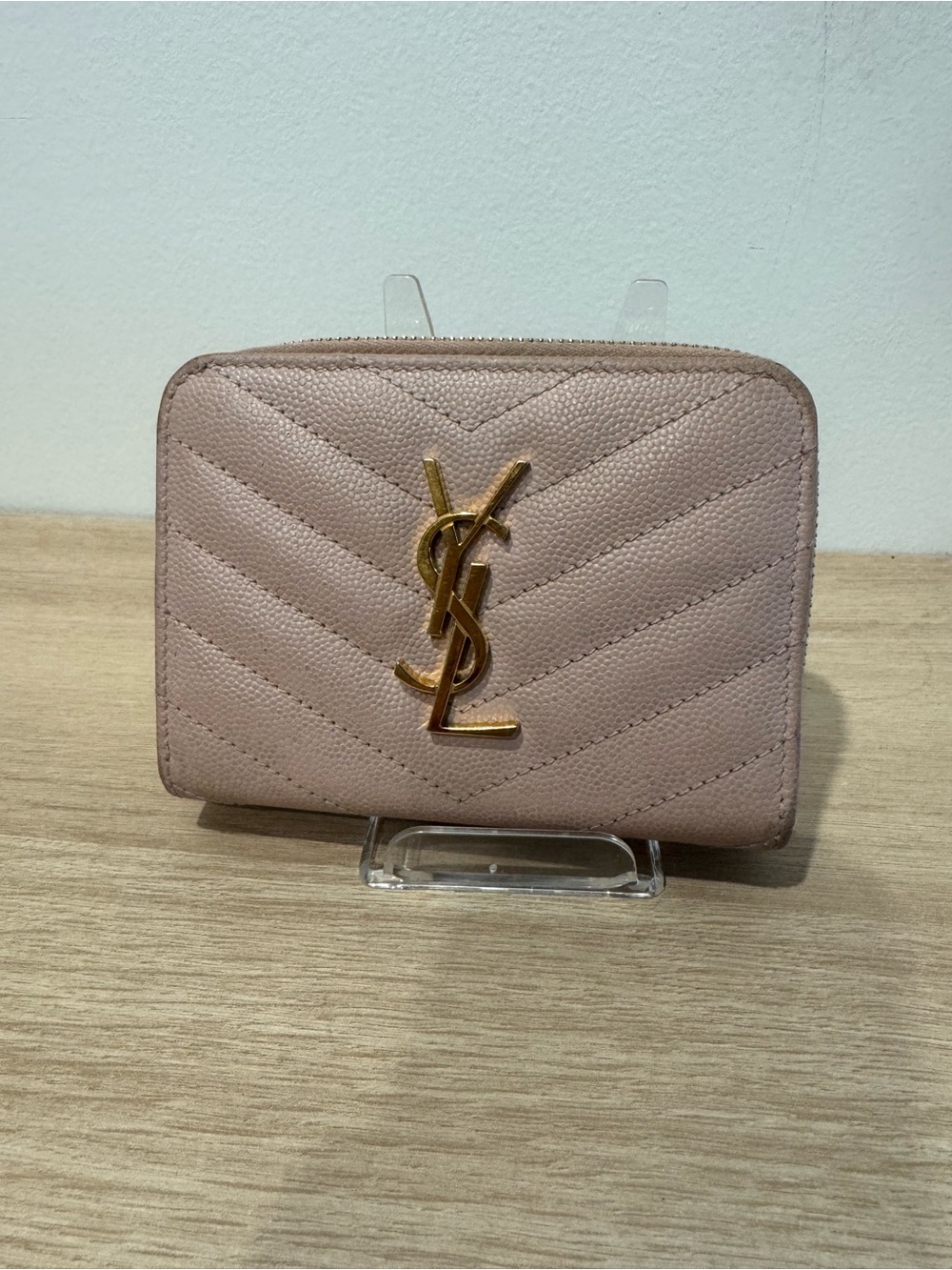 Saint Laurent Pink Nude Quilted Leather Zip Wallet